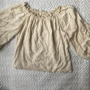 MAX STUDIO Off Shoulder Ruffle Neck Cropped Boho Blouse Top M Ivory Linen Blend
